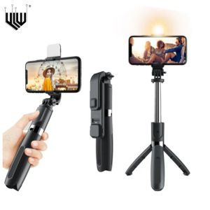 Monópodos YLW Wireless Bluetooth Handheld Estabilizador Estabilizador Mobile Selfie Stick Trípode con obturador de luz de relleno para iOS Android