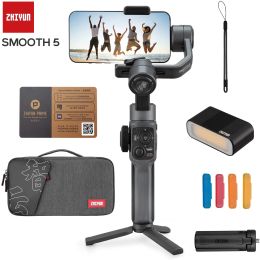 Monopodes zhiyun lisse 5 stabilisateur de cardan 3axis gimbal smartphone à la main avec un léger à lamp Vlog à lampe pour iPhone Android