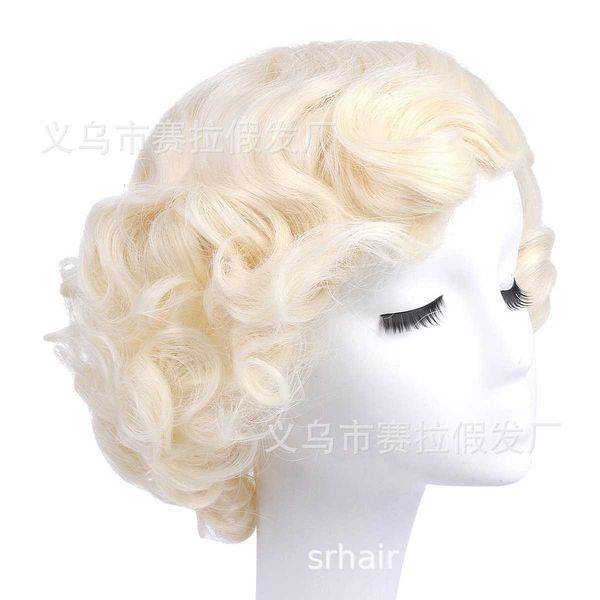 Monroe Short Roll Gold High End Anime Womens Halloween Cos Wig Marilyn