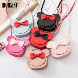 Monsisy Girl Monedero Bolso Niños Monedero Pequeña Caja de monedas Bolsa Cute Mouse Bow Kid Money Bag Baby Shoulder Bag Monedero 211025