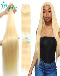 Monstar 613 Bundle blond avec fermeture en dentelle 5x5 cheveux humains péruviens droits Remy 28 30 32 34 36 pouces 3 paquets avec fermeture 6139828999