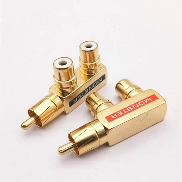 Monster Copper Gold-Gold One One dividido en dos RCA Male a 2RCA Femenino Convertidor de señal de audio RCA3