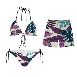 Monstera Palm Leaves Designer Badmode Badpak Set Dames Sexy Bikini Heren Trunks Korte kleur voor dames