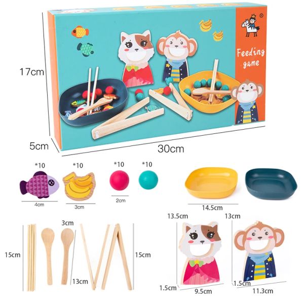 Montessori Animal Feeding Clip Juego de rompecabezas Juguetes de madera Juguetes para niños Fine Training Motor Toys para niños