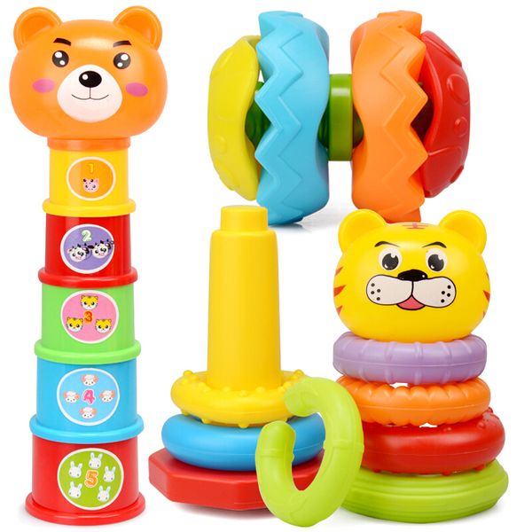 Montessori Bebé juguetes de educación temprana arco iris taza apilada Cien cambios pelota de fitness Anidación Pila Arco iris Anillo Torre Bebé Regalo LJ201124