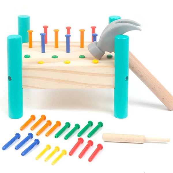 Montessori Baby Hammer Hit Juguetes de madera Entrenamiento de habilidades para la vida Herramienta de ensamblaje educativo temprano Juguete para niños Fuerza 240321