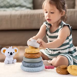 Montessori bébé jouets tout-petits Cube pour bébés garçons 0 6 mois bloc de tour empilable souple en silicone pour enfants 1 an jeux pour enfants 231225
