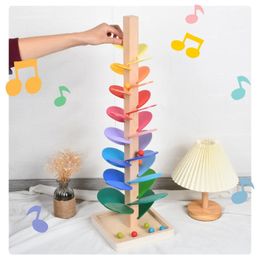 Montessori bébé en bois d'orthographe des blocs de construction Petal Tree Toy Rainbow Ball Childrens Small Track Toy pour enfants Gift 240510