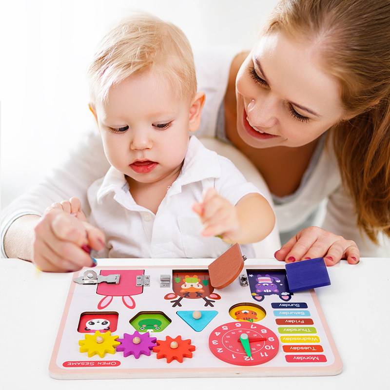 Montessori Beschäftigter Vorstand für Kleinkinder Babybesetzte Board Holz Sensory Board Montessori Toys Vorschulbildung Lernung feinmotorisches Leben und Hände Fähigkeiten