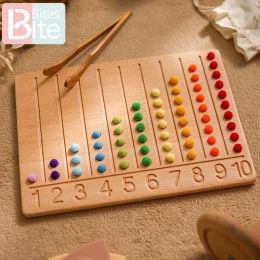Montessori Digital Board For Girls Boy Traçage Board Double face Math Beech Lettres en bois Numéro Counting Puzzle Kids Gift