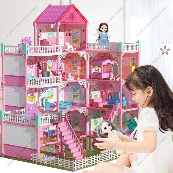 Montessori Maisons de poupée 3D Assemblé DIY Miniatures Dollhouse Accessoires Villa Princesse Château Filles Cadeaux d'anniversaire Jouets Maison 240321