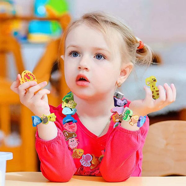 Montessori Educational Hifring Toys de madera Hording Animales de granja Fruits Beads Toy preescolar para niños para niños pequeños
