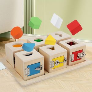 Montessori educatieve speelgoed houtslot doos oefeningen speelgoed thuis training houten speelgoed metaal sloten spel