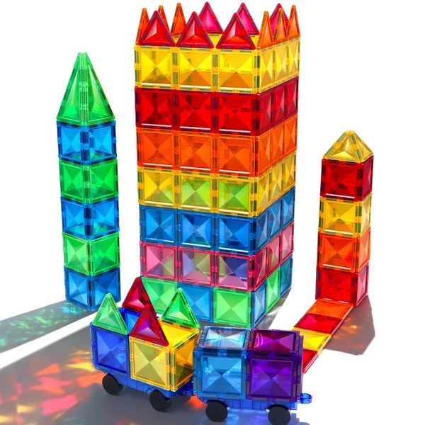 Jouets éducatifs Montessori blocs de Construction magnétiques enfants bricolage ensembles de Construction étoiles diamant tuiles pour enfants cadeau 240110