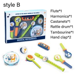 Montessori infantil tocando instrumentos musicales juguete plástico abds multicolor bell bell trompeta campos de sonido tambores de tambor juguetes