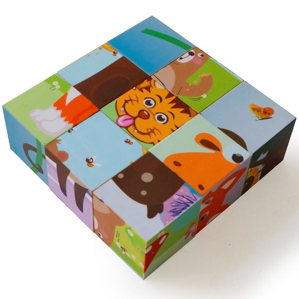 Montessori Blocs magnétiques Cubes en plastique Toys 9pcs Animaux Magnétique Cubes de puzz