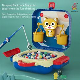 Montessori magnetisch visserijspeelgoed Rotary Fishing Tray Electric Bag Marine Life Children Early Educational Game for Baby Cadeau 240407
