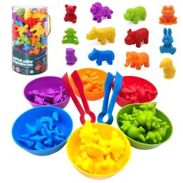 Montessori Material Rainbow Counting Bear Math Toys Animal Dinosaur Tri Match Match Enfants Educational Sensory Toy 240509