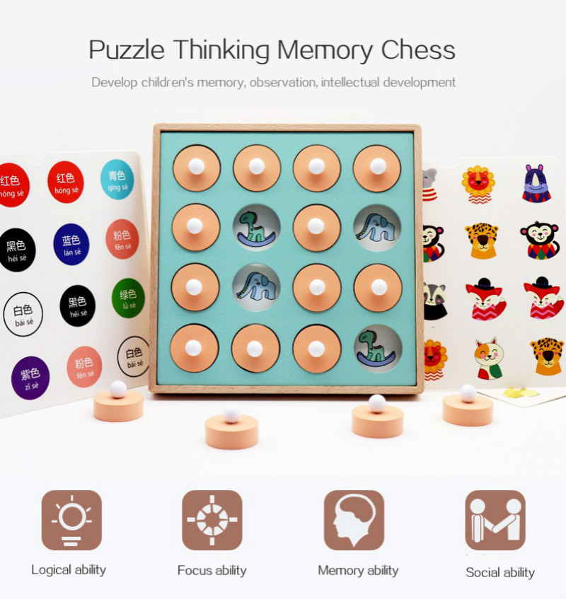 Montessori Memory Match Jeu d'échecs Jeu 3D Puzzles En Bois Début Éducatif Parti de Famille Casual Interaction Jeux Jouet pour enfants Kid