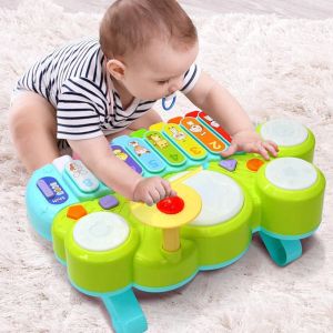 Montessori Musical Toy 3 in 1 Baby Piano Clavier Xylophone Toddlers Drum Lumières Instruments éducatifs précoces