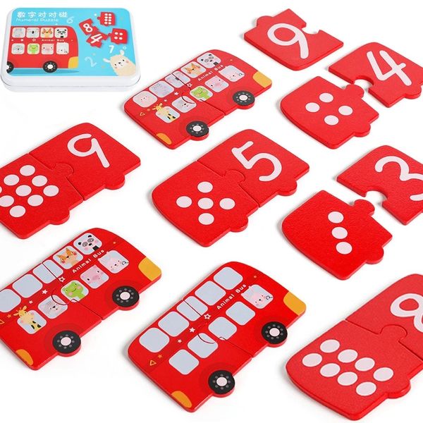 Numéro Montessori Matching Puzzle Math Toys My First Big Puzzle Animal Car Grasp Nombres Board Numbers Senter Game Toys Educational Toys