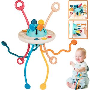 Montessori Pull String Developmental Baby Toys Sensory Toys Funny Silicone Disting for Borns Babies Early Educational Cadeaux 240407