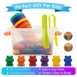 Montessori Juego de rompecabezas Rainbow Stack Cups Contando Bears Pesas de clasificación Pesas Sensoriales Toyes Matemáticas Toy Early Educational Toy