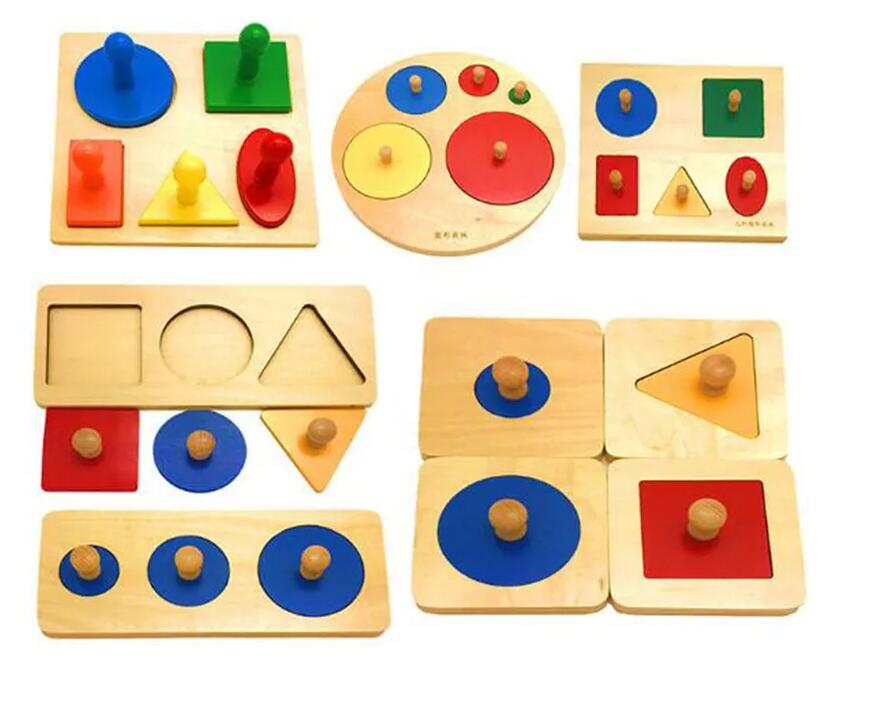 Montessori Puzzle Toys Wooden Geometric Shapes Sorting Math Colorful Preschool Learning Educational Game Baby Toddler Toys
