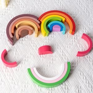 Montessori Rainbow Building Bloodings Children Toys Wooden Stack Building Puzzle Games Color Cognitive Educational Toy for Children