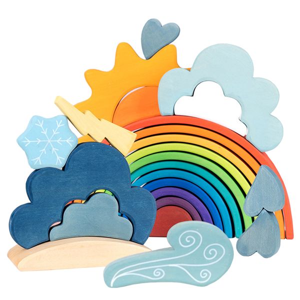 Montessori Rainbow Kids Madreen Toys Weather Nube Rain Rain Lightning Building Building Block Scene Building Sensory Play Toys Kids