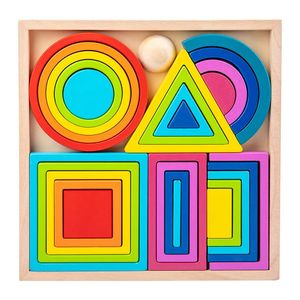 Montessori arco-íris empilhamento brinquedos blocos de construção de madeira equilíbrio jogo arte geométrica criativa educacional crianças presentes 240110
