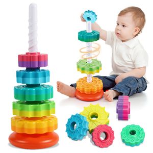 Montessori Roterende Regenboogtoren Baby Stapelpuzzel Speelgoed Veiligheid en Milieubescherming Gekleurde Kinderen 231228