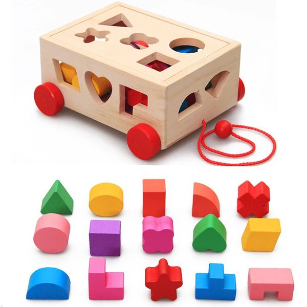 Montessori Shape Trieter Toys Wooden Pull le long de la voiture Matching Blocks Box Kids Intelligence éducative pour 240407