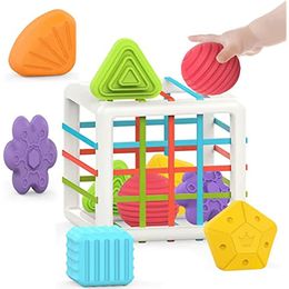 Montessori Toys Baby Sorter speelgoed kleurrijke kubus en 6 pc's multi -sensorische vorm ontwikkelingsonderwijs spel
