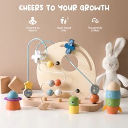 Toys Montessori Baby Wooden Aviation sur le thème de la planète perle Jouets Enfants En apprentissage du doigt