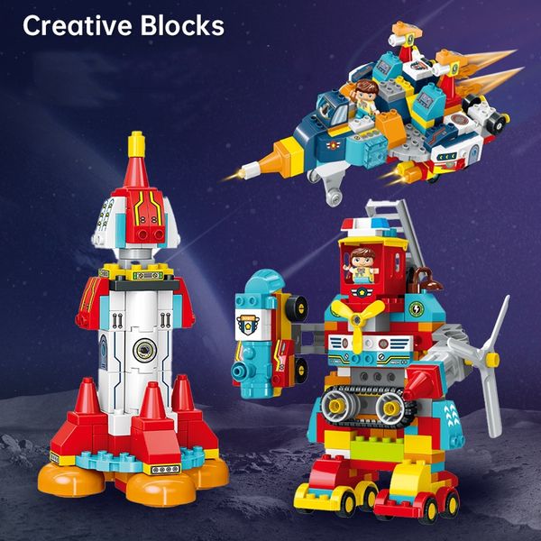 Jouets Montessori, blocs de Construction en briques, voiture 6 en 1, transformateur, modèle de Robot, technique de guerre spatiale, fusée de Combat, jouet de Construction de vaisseau spatial pour enfants, cadeau de noël