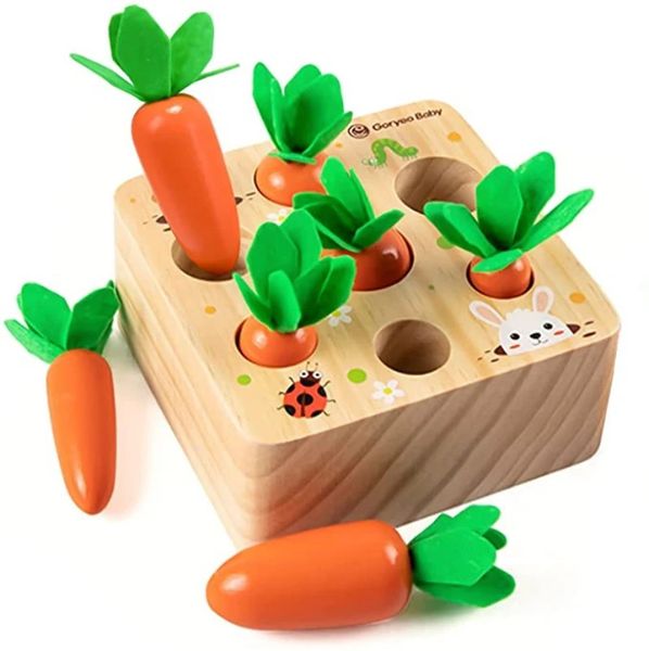 Toys Montessori pour 1 an Baby Pull Carrot Set Game Kids Kids Wooden Toy Shape Tri Matching Puzzle Educational Enfants 240407