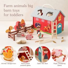 Montessori speelgoed houten gesimuleerde boerderij instellen scène speelgoed babyvorm bijpassend dierschrijven speelgoed kinderen puzzel blokken cadeaus 240510