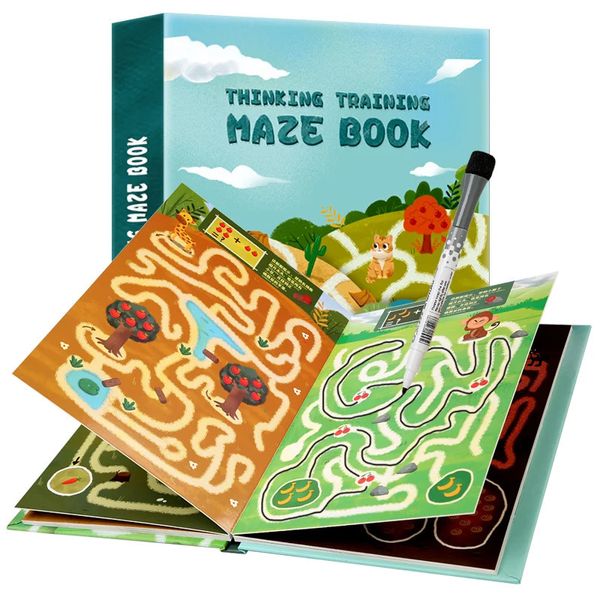 Montessori Training Maze Pen Libro de control Niños Laberinto Juguetes Dibujo Tableta Forma de mano Juegos Set Juguete educativo 240321