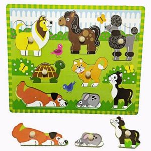 Mini rompecabezas Montessori Rompecabezas de madera 3D Tableros de agarre de mano Animales de dibujos animados Rompecabezas Juguetes para bebés Juguetes educativos de aprendizaje temprano Rompecabezas - Regalo de Navidad de Bois