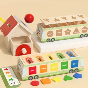 Montessori wooden voiture jouet house lance un jeu de couleur triage forme de balle assorti la monnaie de balle fine entraîne d'entraînement