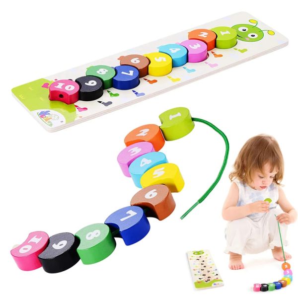 Montessori Wooden Laçage Toys for Toddlers Puzzle Preschool Activities Fine Motor Motor Early Educational Enfants Kids Games