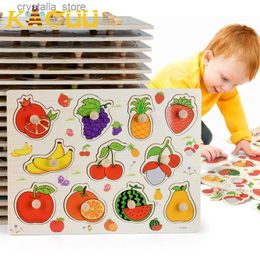 Montessori Houten Puzzels Handgreep Boards Speelgoed Tangram Jigsaw Baby Educatief Speelgoed Cartoon Voertuig Dieren Vruchten 3D Puzzels