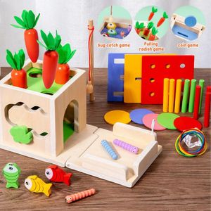 Jouet en bois Montessori, comprenant le tri des couleurs, tirer des carottes, pêche, attraper des insectes, jeux de motricité Fine, 240202