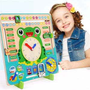 Montessori Toys en bois Baby Météo Calendrier Calendrier horloge Cognition Preschool Preschool Enseignement pédagogique Aides pour enfants LJ200907