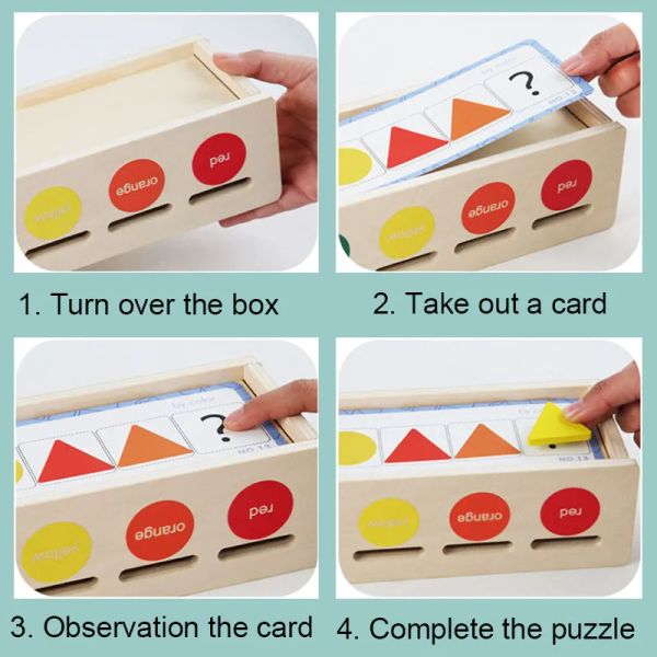 Toys en bois Montessori pour enfants Tri sensoriel Boîte d'exercice de couleur Puzzles Administration