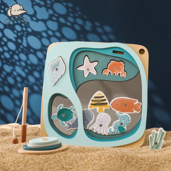 Jouets de pêche magnétiques en bois Montessoris pour bébé, dessin animé, vie marine, Cognition, jeux de poisson, éducation interactive Parent-enfant 240130