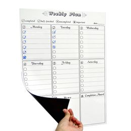 Planificateur hebdomadaire mensuel Magnétique calendrier effaçable Calendrier à panneau blanc doux bureau École de cuisine Réfrigérateur Sticker Message Board A3 Taille