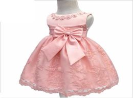 Mois 1er anniversaire Baby Girl Party Robes New Lace Breded Flower Front Big Bow Princess Dress Robe Baby Girls Clothes 1866195