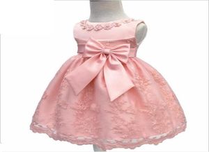 Mois 1er anniversaire Baby Girl Farty Robes New Lace Breded Flower Front Big Bow Princess Dress Robe Baby Girls Clothes2437086